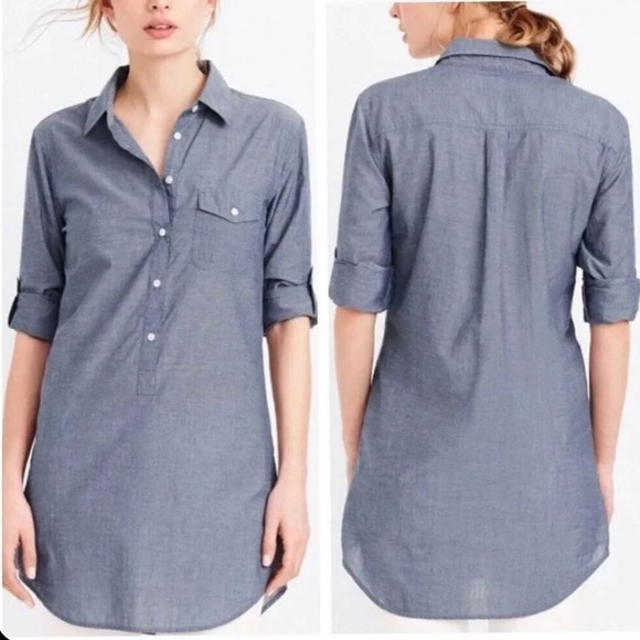 J. Crew Factory White Cotton Classic Everyday Popover Tunic Blouse - Picture 1 of 9